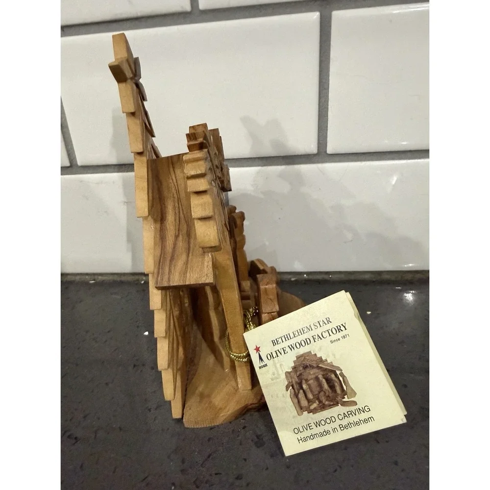 Olive Wood Nativity Scene Holy Land Hand Carved Bethlehem Star Carving